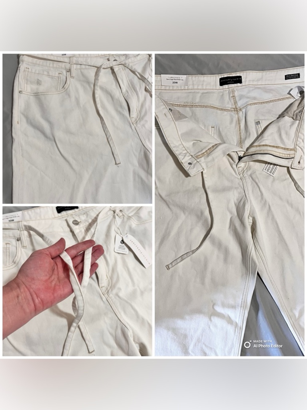Sanctuary Denim Micro Belt Crop Wide Leg Jeans 20W NWT Cream Off-White Cotton - Picture 5 of 8
